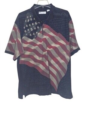 American Summer Navy Blue Flag Shirt 100% Cotton 4th Of July Size XL